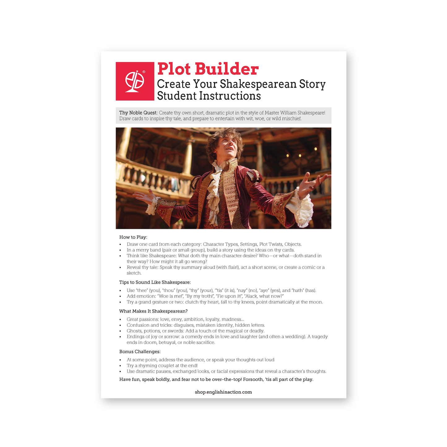 Plot Builder | EFL Speaking and Storytelling Game Inspired by Shakespeare - TEFL-Toolkit.com