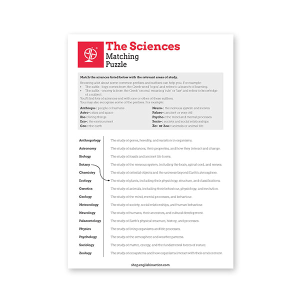 The Sciences and The Elements Puzzles | EFL Resource for STEM Vocabula ...