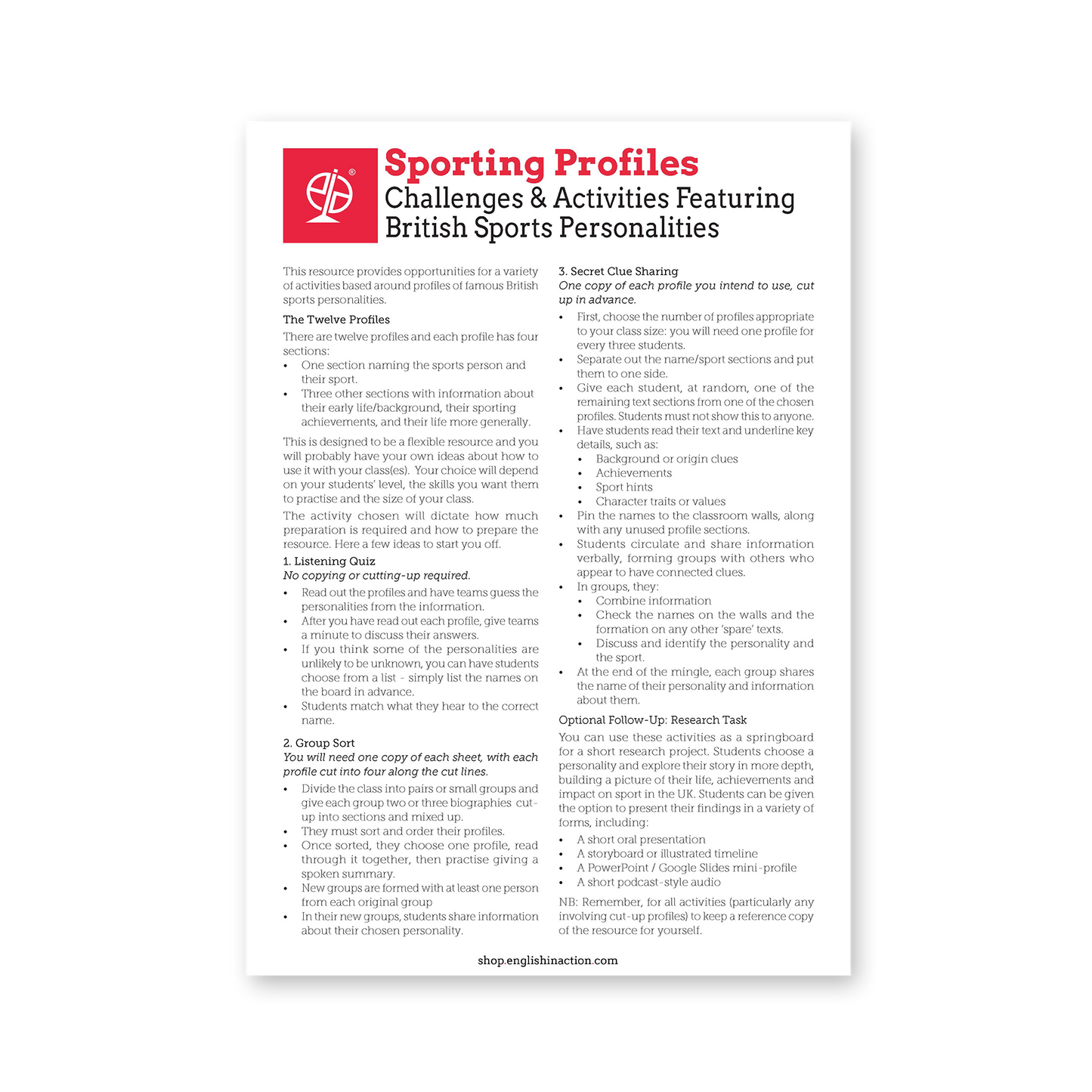 Sporting Profiles | British Athletes Biography Cards and Classroom Ideas