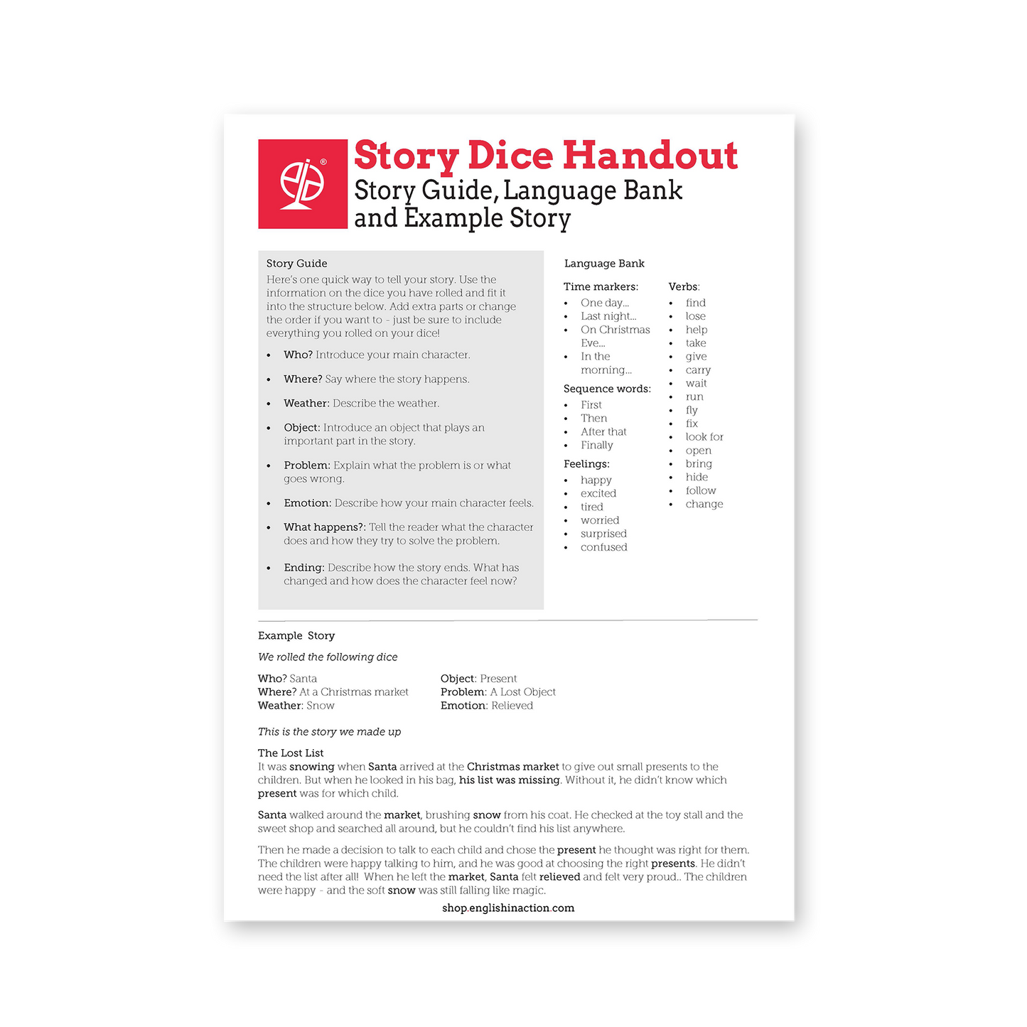 Christmas Story Dice | Creative EFL Storytelling Activity