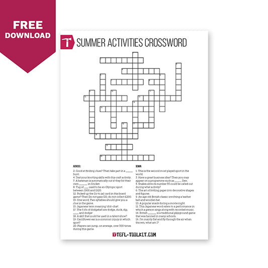 Summer Activities Crossword | EFL Worksheet - TEFL-Toolkit.com