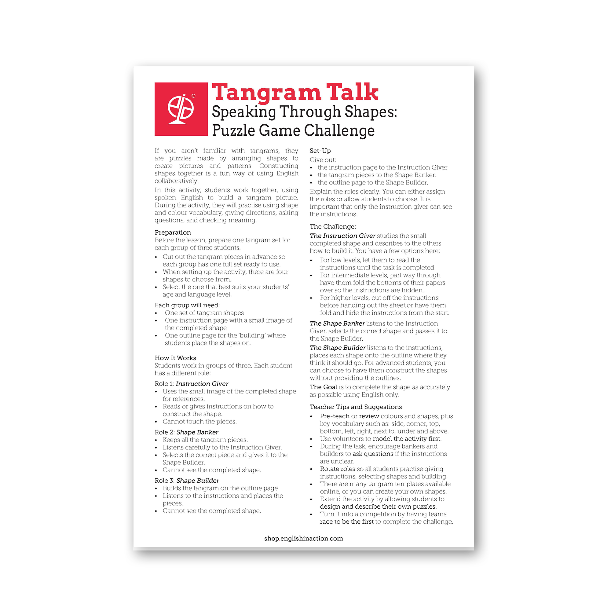 Tangram Talk | Communication and Problem-Solving Activities for EFL ...