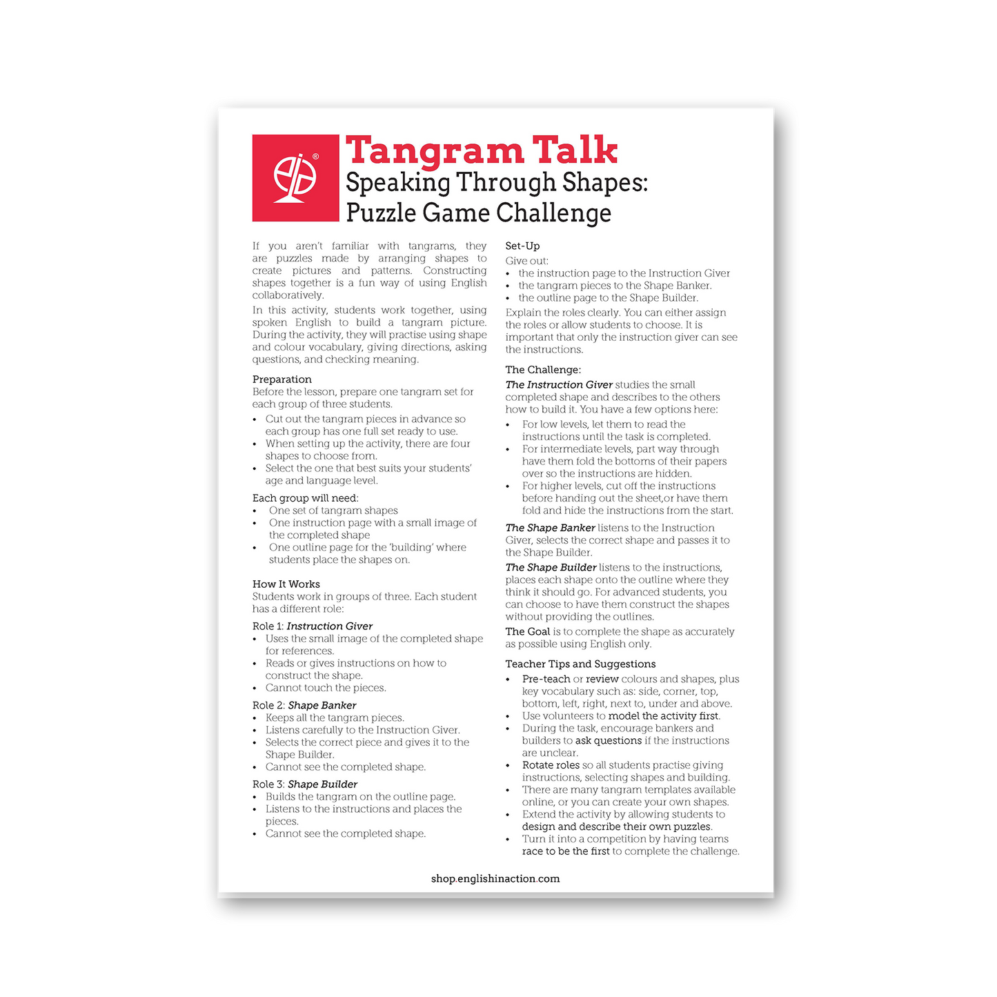 Tangram Talk | Communication and Problem-Solving Activities for EFL - TEFL-Toolkit.com