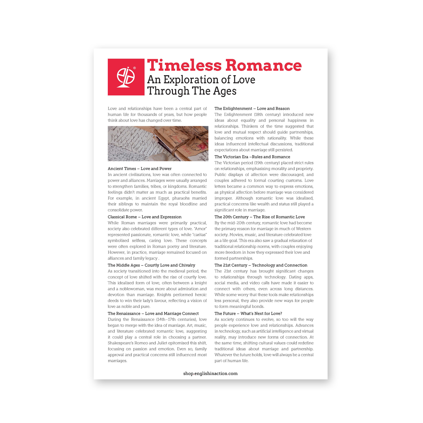 Timeless Romance Text and Activities | EFL Resource