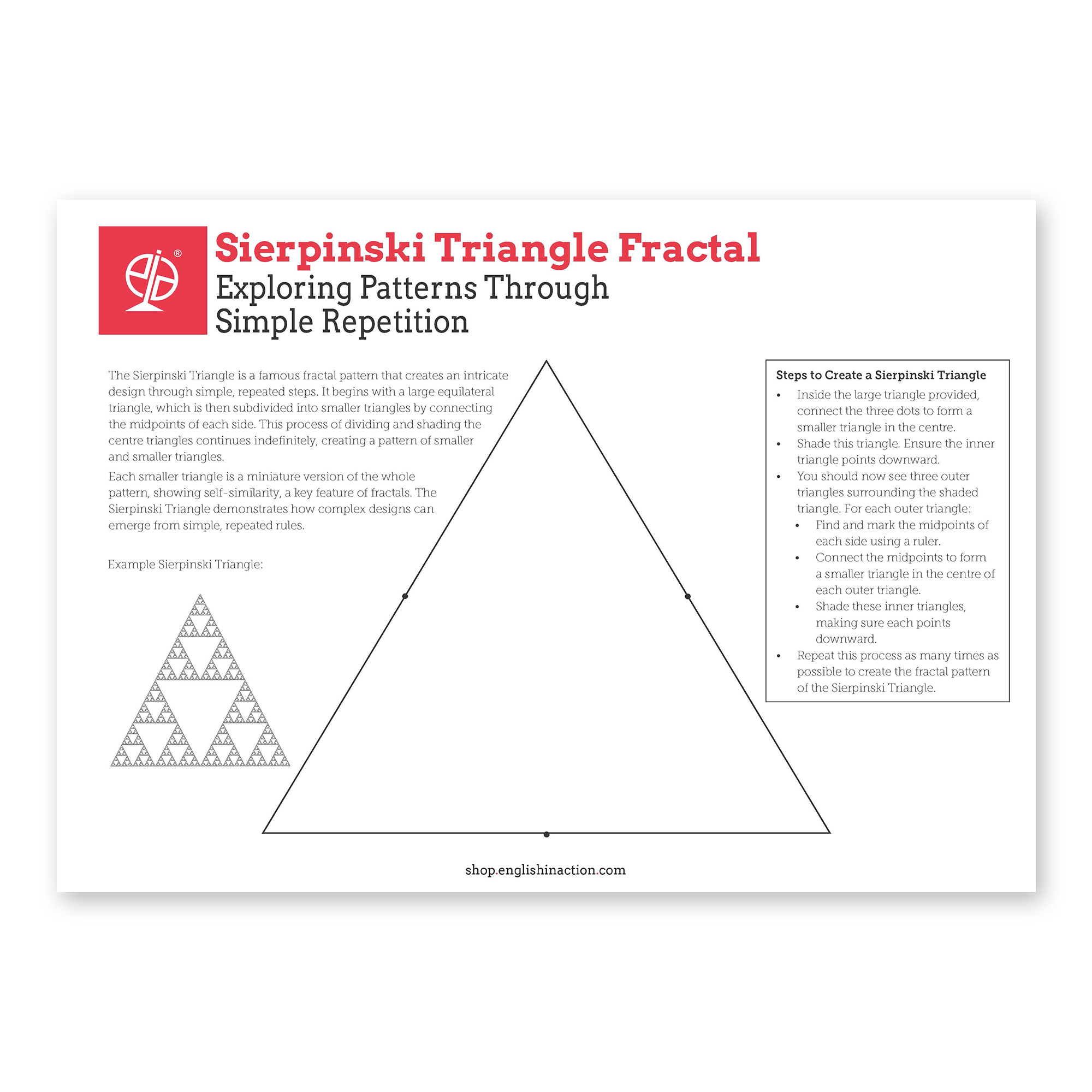 Fractal Example Math Worksheet Pdf Sierpinski Triangle Fractal | EFL Worksheet for Exploring Patterns in ...