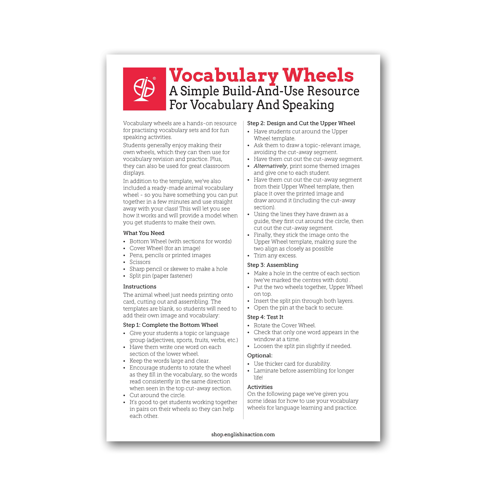 Vocabulary Wheels | Build-and-Use Vocabulary Activities for EFL - TEFL-Toolkit.com