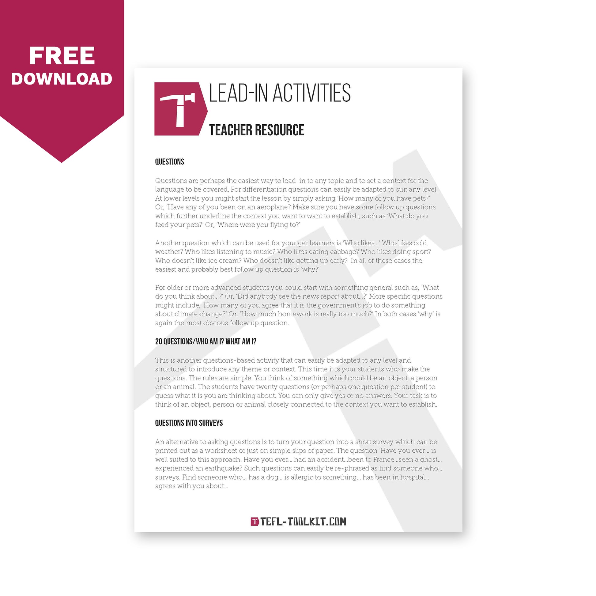 TEFL/ESOL Lead-In Activities | EFL Resource – EiA Shop